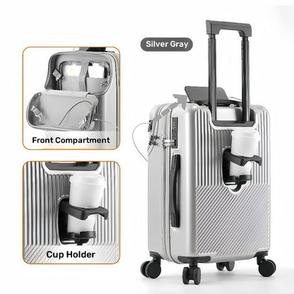1pc 20/22/24/26 Inch Carry on Front Open Luggage, ABS+PC Suitcase, Travel Functional Boarding Case with Double Spinner Wheels, Lightweight Rolling Luggage with TSA Lock, Easy Maneuverability for Stress-Free Travel Experience