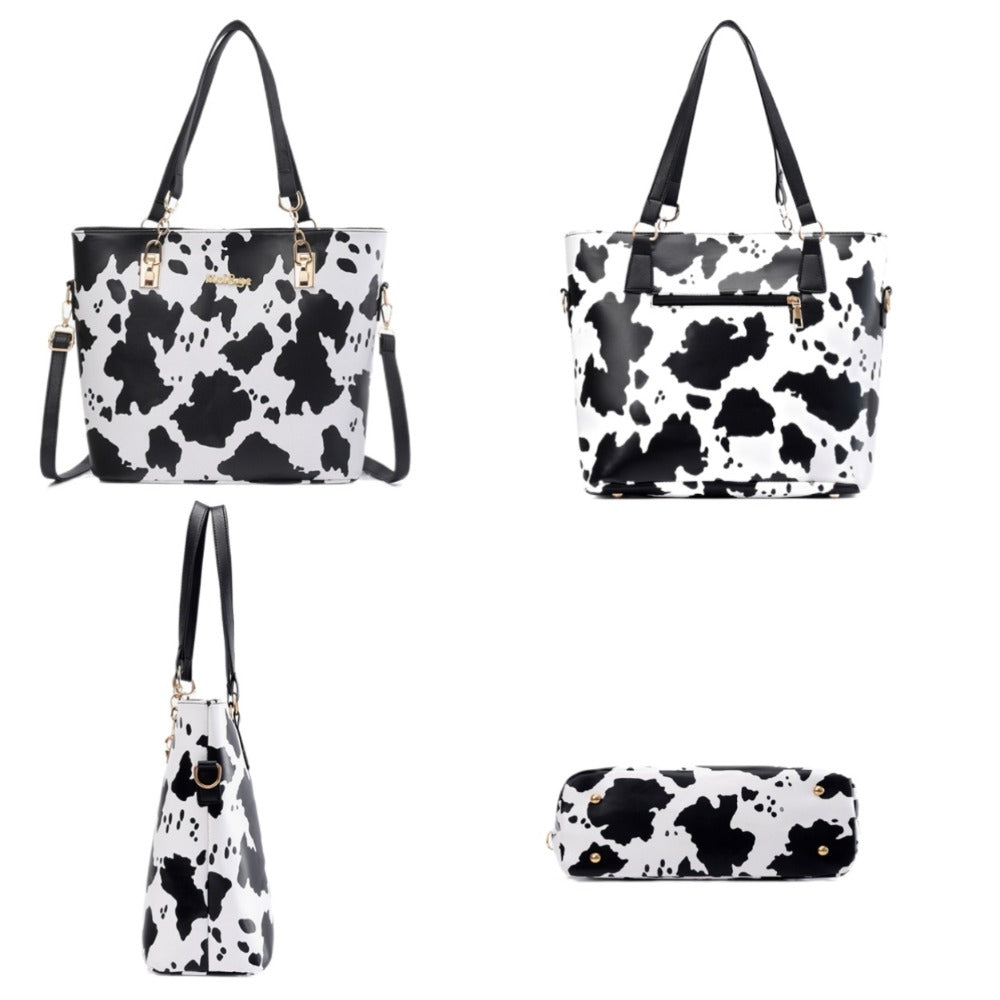 6pcs Set PU Fashion Cow Pattern Tote Bag Set, A Cost- Women'S Shoulder Bag, Crossbody Bag, And Wrinkle Resistant Handbag, Suitable As A Gift