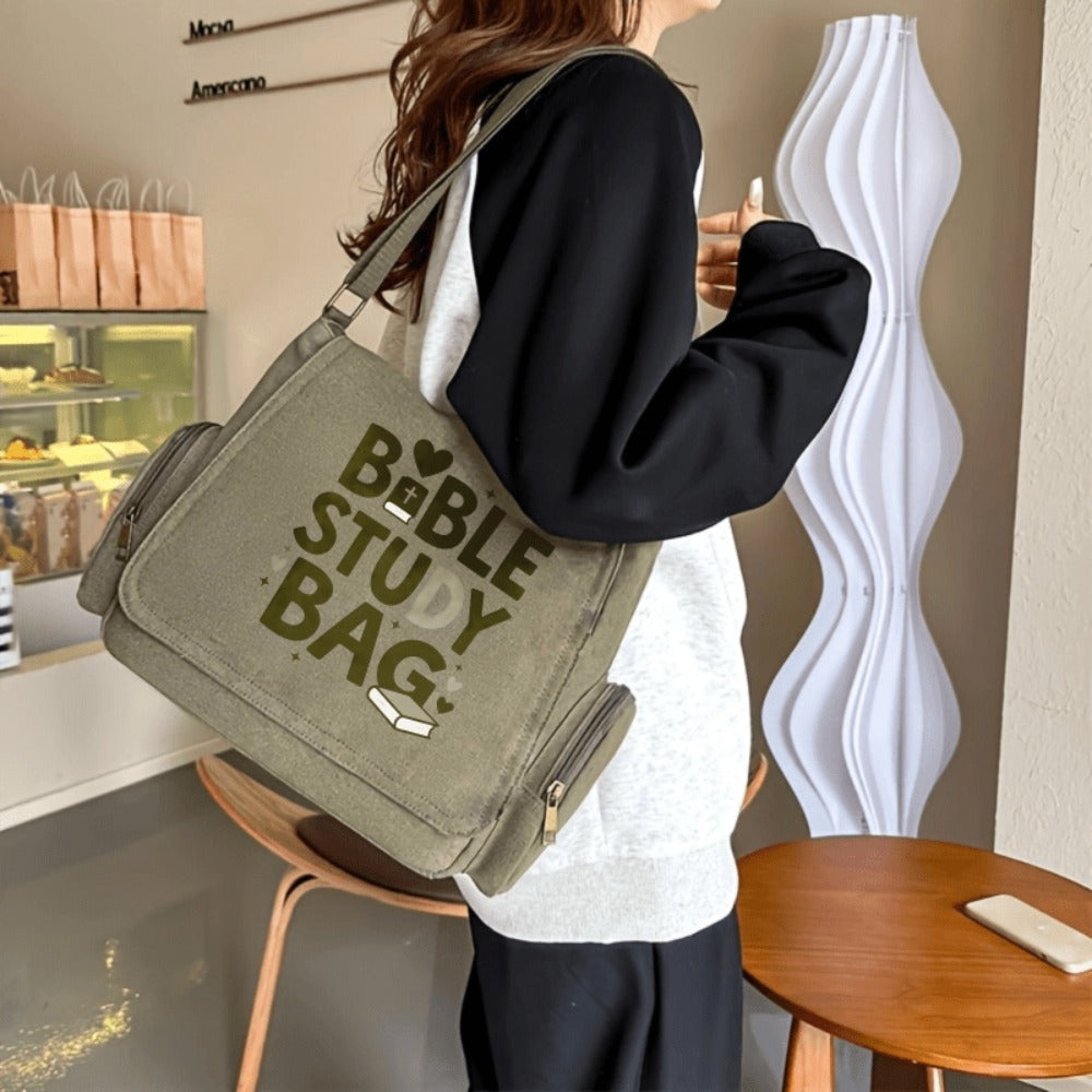 Large Capacity Vintage Bible Study Book Design Messenger Bag - Bible Verse & Book Cover Tote, Crossbody Bag Suitable for Daily Use, Church Events, Religious Gifts