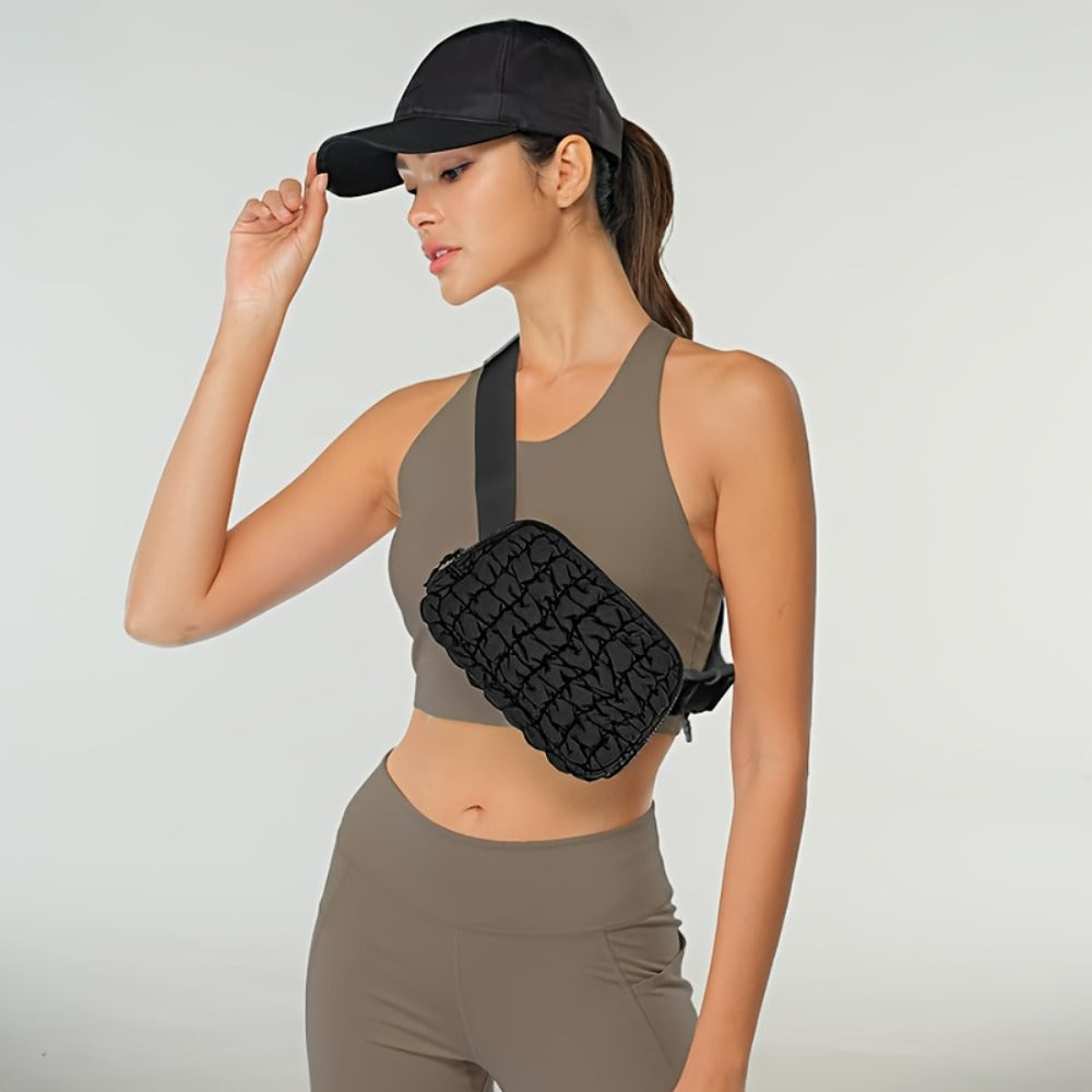 Women'S Crossbody Sports Bag with a Quilted Plaid Design, Suitable for Running And Cycling, Featuring a Spacious Waist Bag