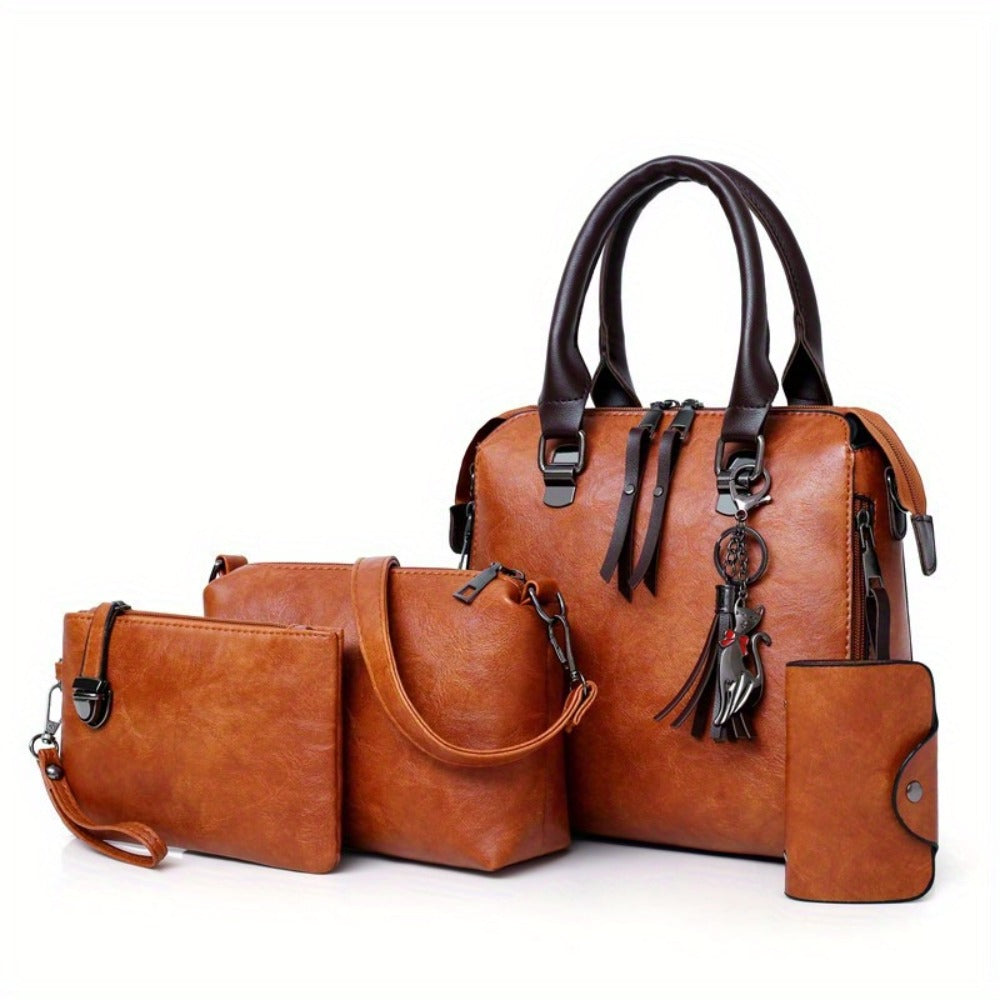 4pcs Vintage Handbag, Adjustable Strap, Casual Handbag