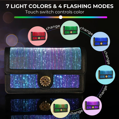 LED Bags Light Up Purse Black CrossBody Purse Evening Clutch Luminous Crossbody Bag Glow Handbags That Transforms Into 7 Colors Party Purse