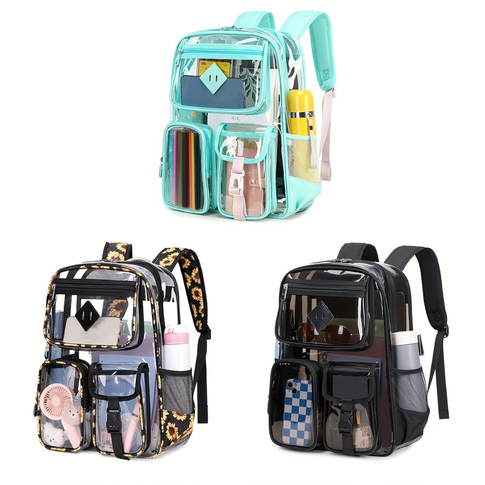 Transparent Double-shoulder Bag,, Casual, Large-capacity, Transparent Backpack, Extra-thick PVC, Solid Color, School Bag, Stadium, School, Simple, Computer Bag.