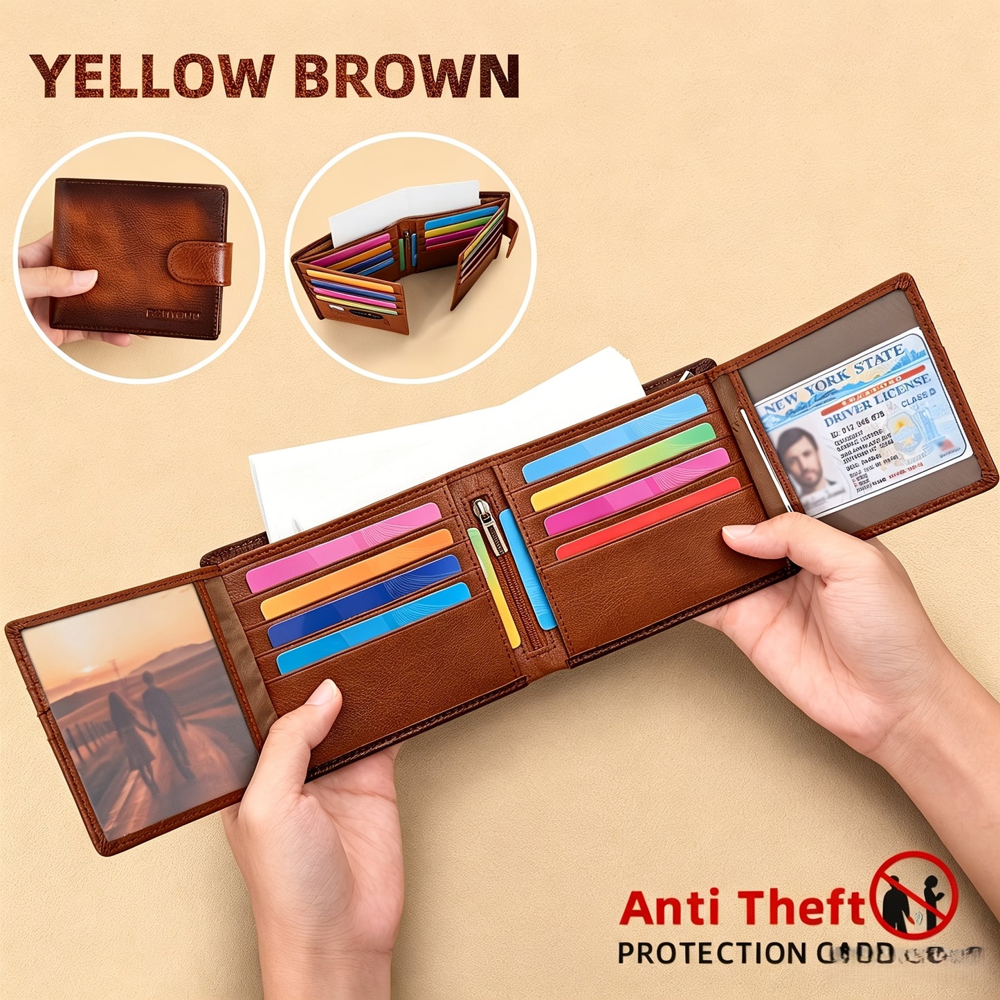 [Father's Day Valentine's Day] Men's High-Quality Genuine Leather Wallet Cowhide Card Holder 19 Card Slots, Can Store Credit Cards and Coins Fashionable and Practical Father's Day, Valentine's Day Gift