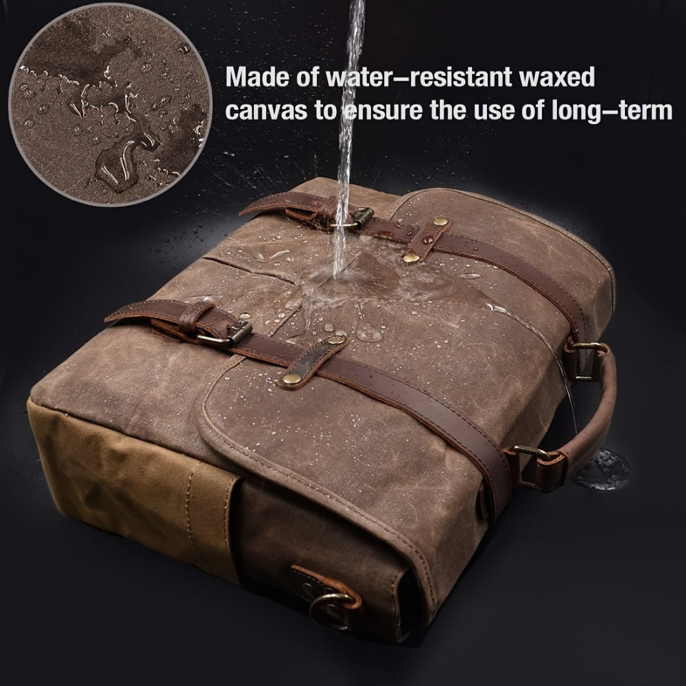 RAINSMORE Men's Crossbody 15.6-inch Vintage Canvas Briefcase Large Crossbody Bag Shoulder Bag Rugged Laptop Bag with Folder, Coffee