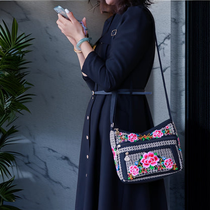 Retro Bohemian Flower Pattern Shoulder Bag, Classic Retro Zipper Crossbody Bag, Birthday Gift for Mom
