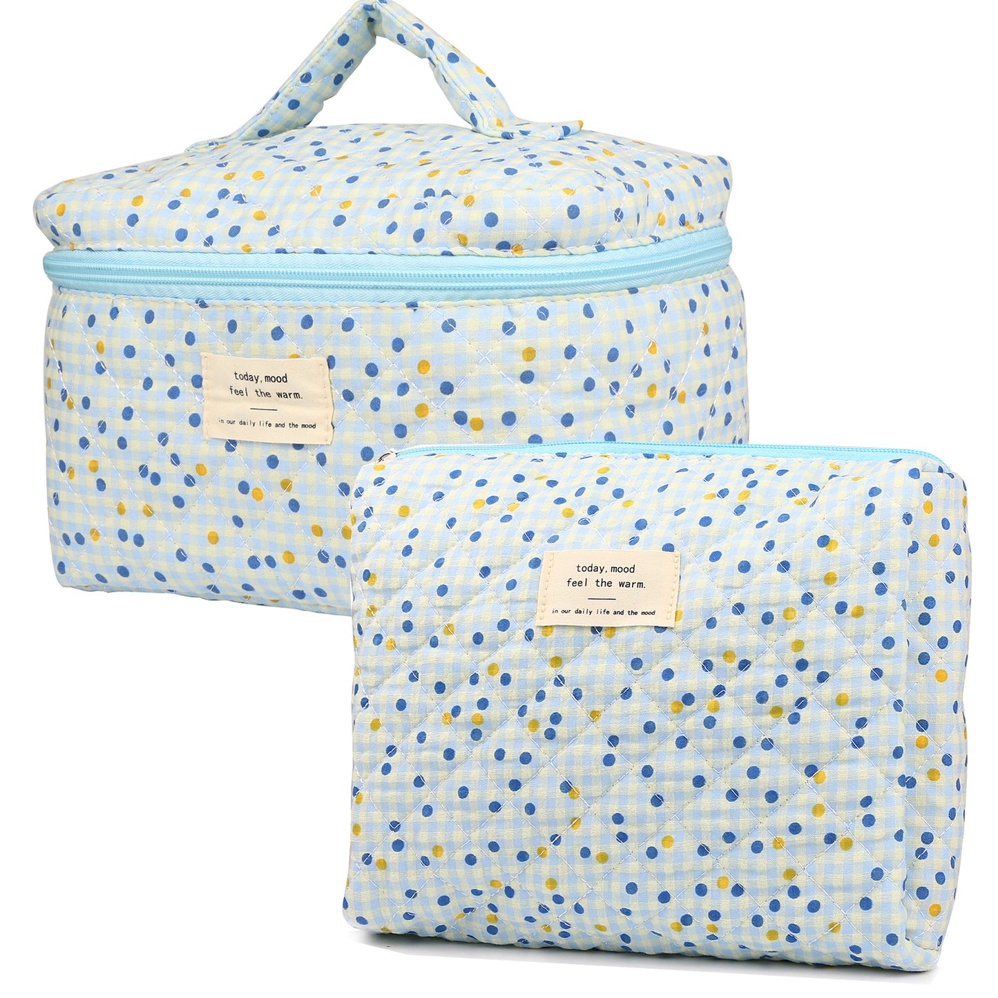2 Pcs Cute Makeup Bag for Women, Travel Cosmetic Bags, Quilted Coquette Aesthetic Floral Toiletry Organizer Bag
