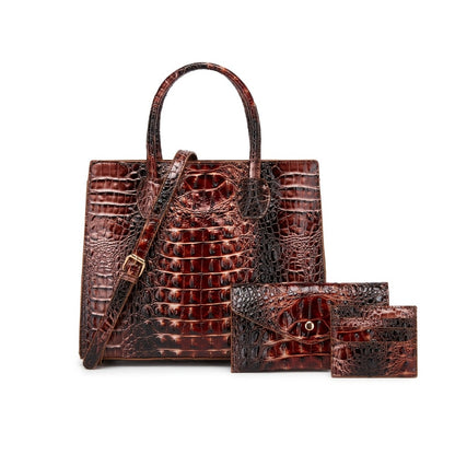 3pcs Colorful Crocodile Pattern Bag Set, Gradient Color Handbag, Women Tote Bag with Clutch Wallet And Credit Card Holder Coin Purse