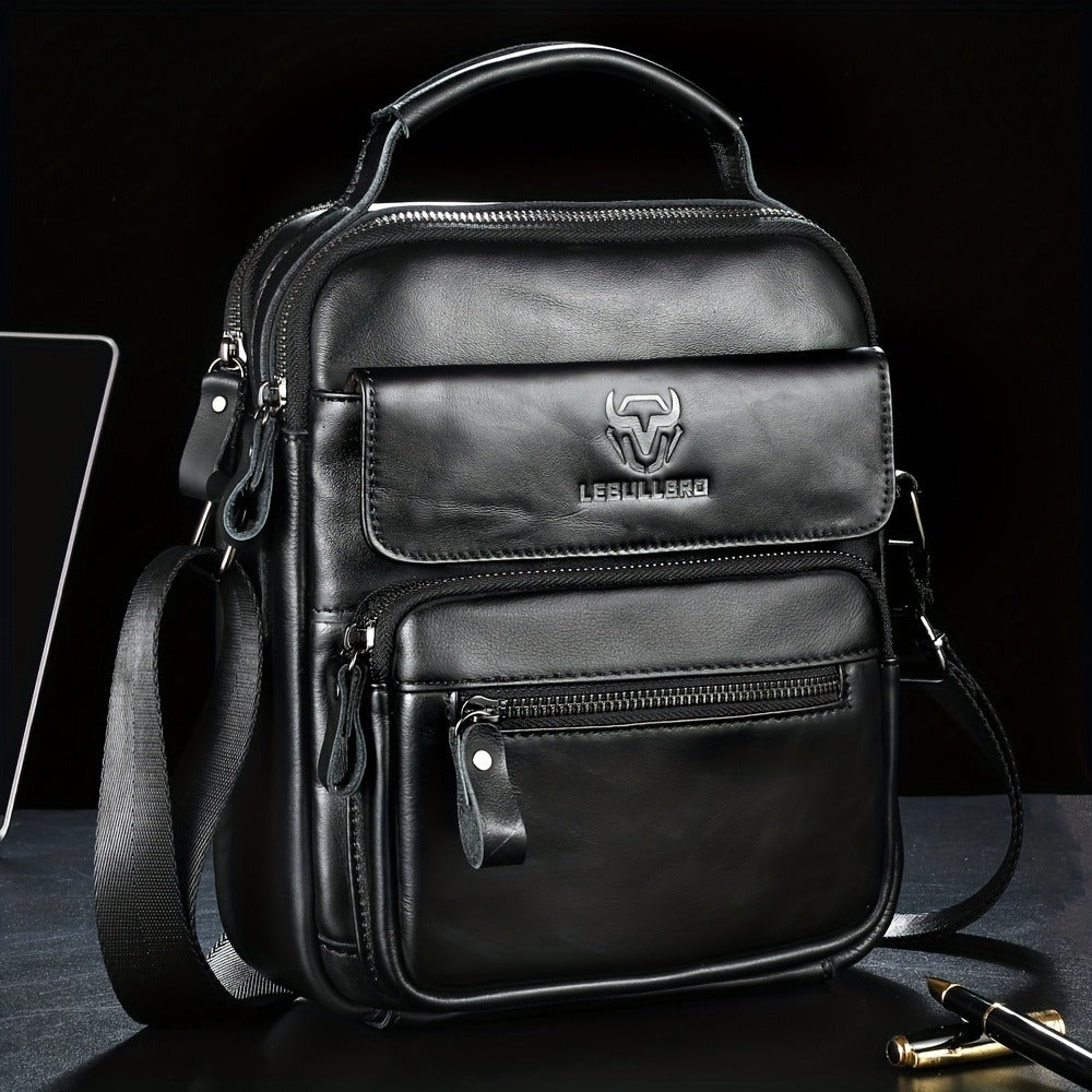 LEBULLBRO 100% Genuine Leather Men's Top Layer Cowhide Small Sling Bags, Shoulder Bags Crossbody Pouch Handbag