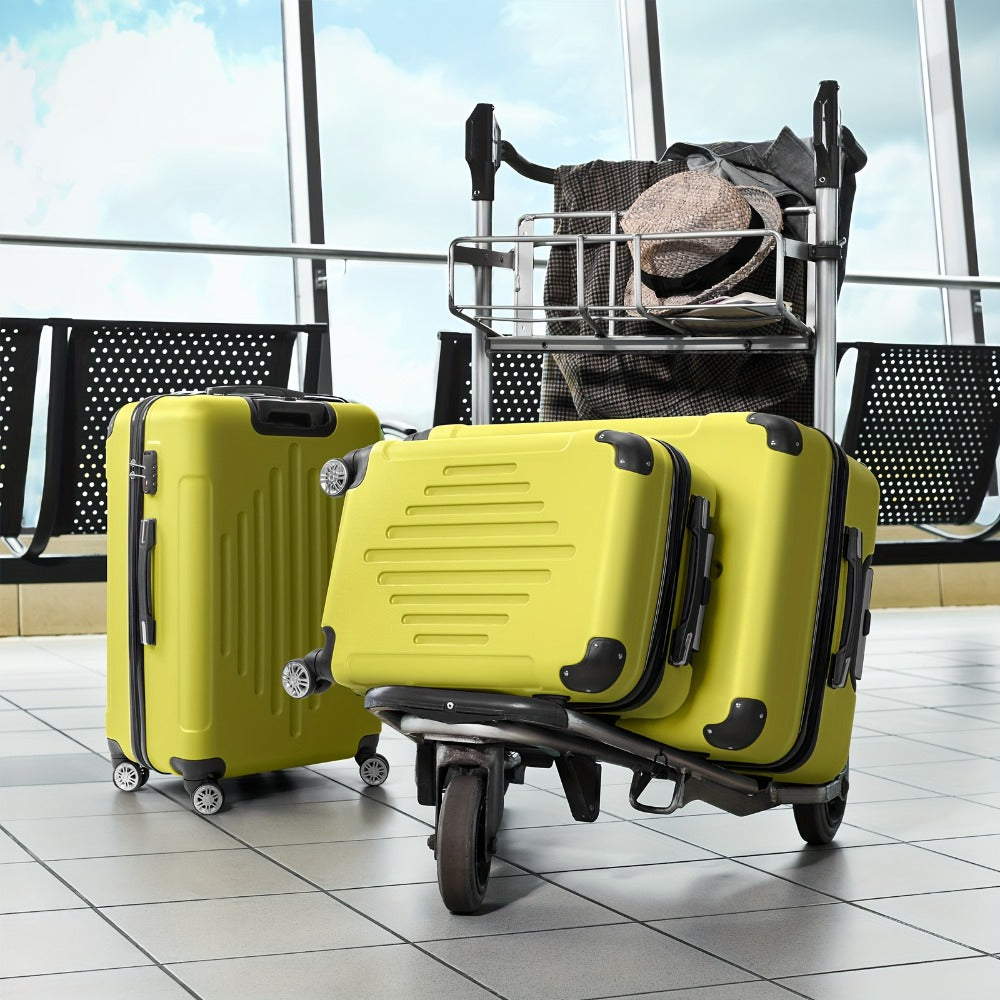 Set of 3 Luggage, Lightweight Hard Carry-On Suitcases with TSA Lock And Spinner Wheels in Soft Yellow