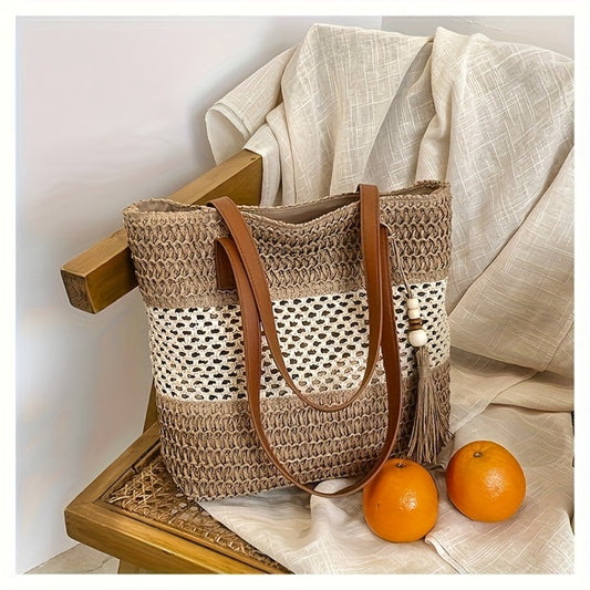 Vacation Travel Beach Bags, Casual Fashion Simple Straw Handbags, Beach Party Bags, Women'Bags, Tote Bags, Crossbody Bags, Women'Bags, Wallets, Clutch Bags, Straw Bags, Leisure Carry-on Women'Bags Suitable for Outdoor Sports, Travel - Bohemian