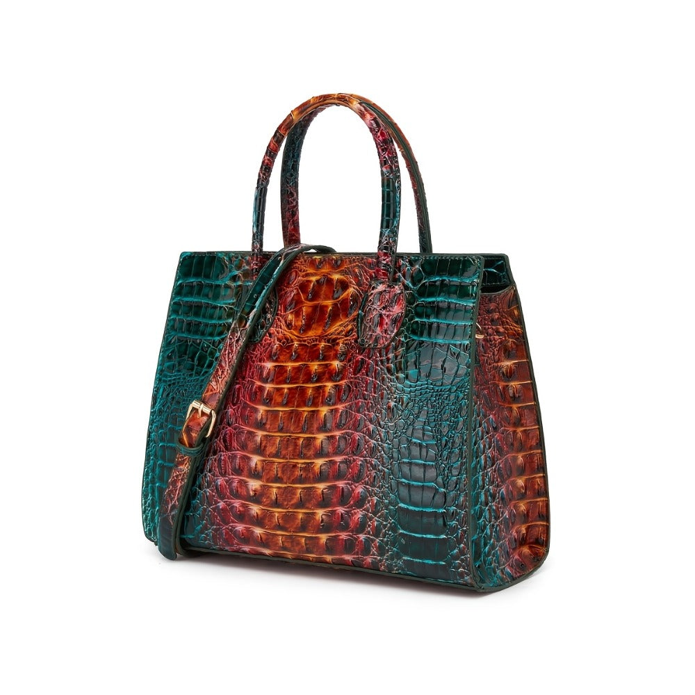 3pcs Colorful Crocodile Pattern Bag Set, Gradient Color Handbag, Women Tote Bag with Clutch Wallet And Credit Card Holder Coin Purse