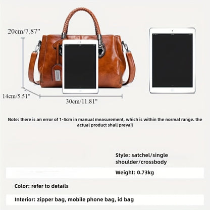 Women'S Vintage Large Capacity Hand Tote Bag - Single Shoulder Design with Detachable Straps, Perfect for Everyday Use