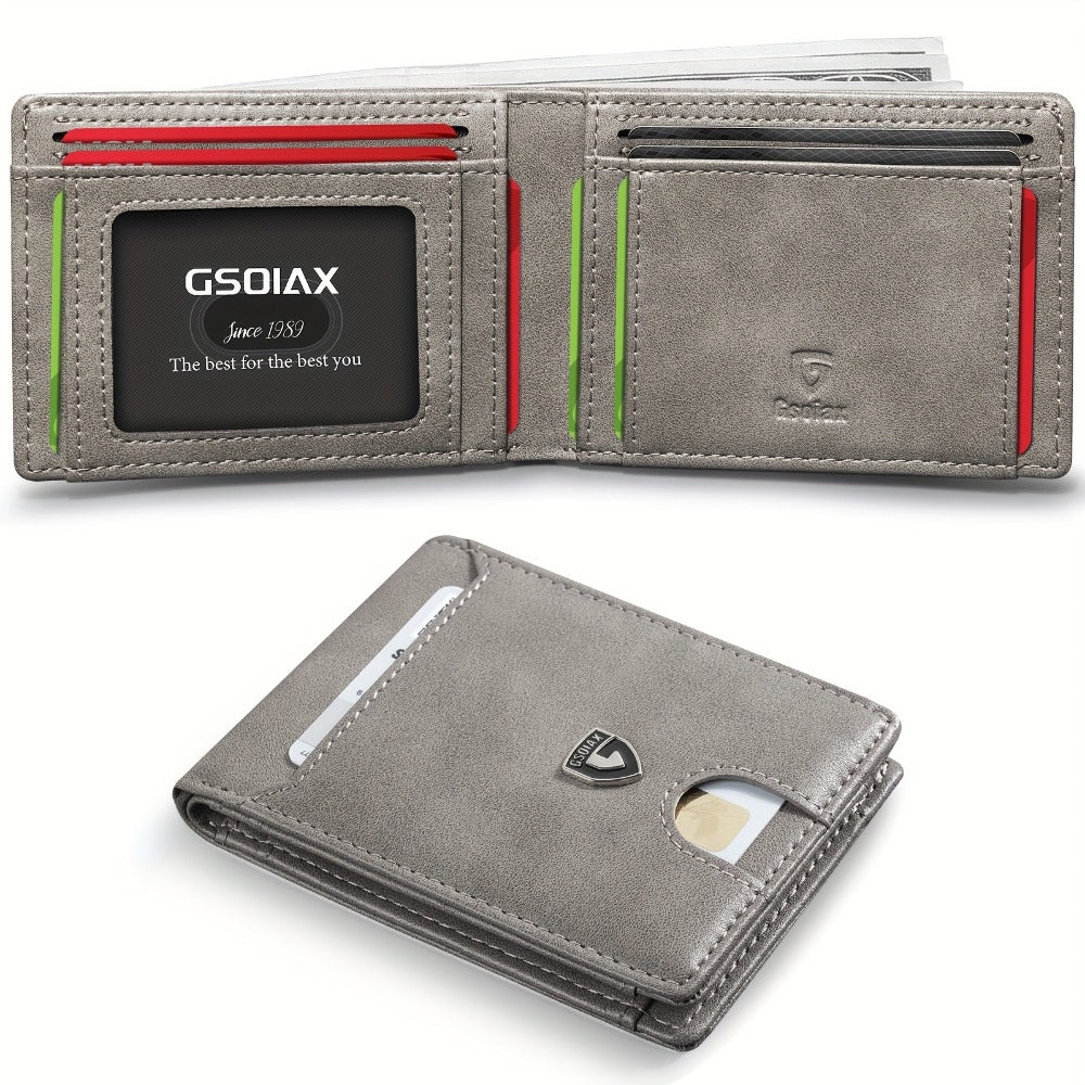 A Minimalist Ultra-thin Leather Wallet For Men With RFID Blocking, Double Folding Credit Card Holder With A Carbon Fiber Appearance, Comes With A Gift Box.