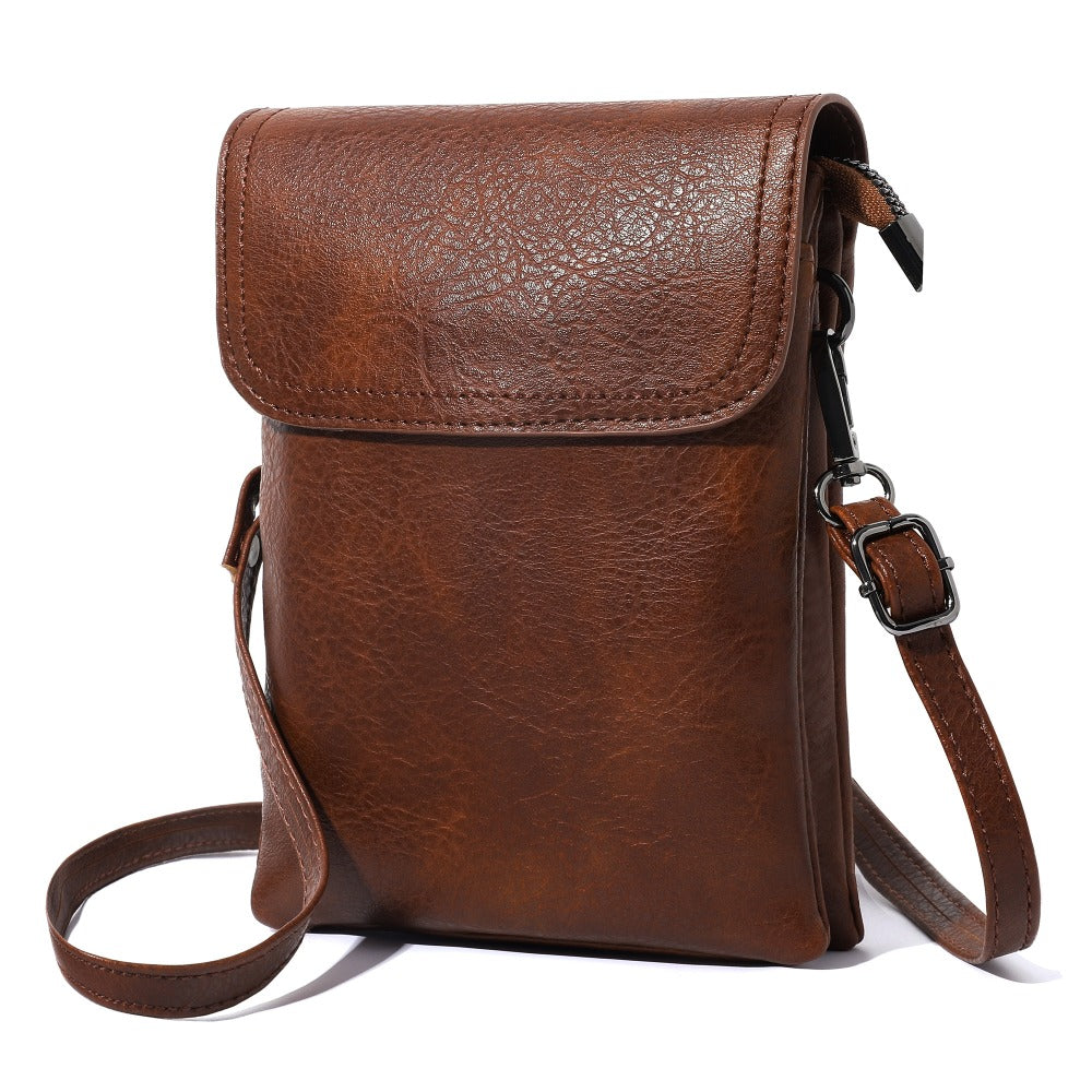 Ladies' Crossbody Purse - Adjustable Strap, Zip Closure, Multiple Compartments for Phone And Essentials, Brown, Phone Holder | Easy Design, Compact Crossbody Purse, Holiday Gift