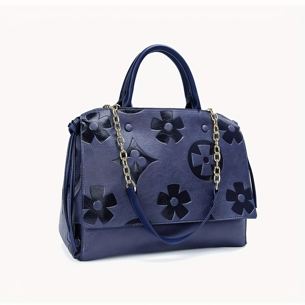 IVKMIVK Women'S Elegant Floral Embossed Tote Bag - Large Capacity Synthetic Faux Leather Handbag with Golden-Tone Hardware, Zipper Closure & Tassel Charm, Beige/Grey/Purple/Red/Green/Blue/Black, Structured Design for Daily Commute, Office, Travel - Durabl