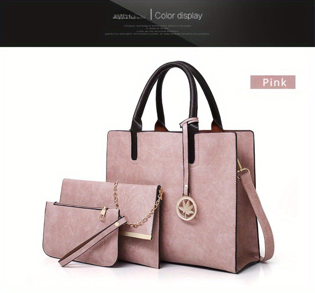 Set of 3 Vintage-Inspired Women'S Bags - Includes a Tote with Chain, a Crossbody Bag, And a Coin Purse