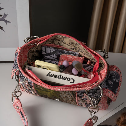Western Style Camouflage Handbag, Concho Buckle Tooled Floral Country Studs Crossbody Women's Handbag, Backpack, Wallet Set, Ideal Christmas Gift