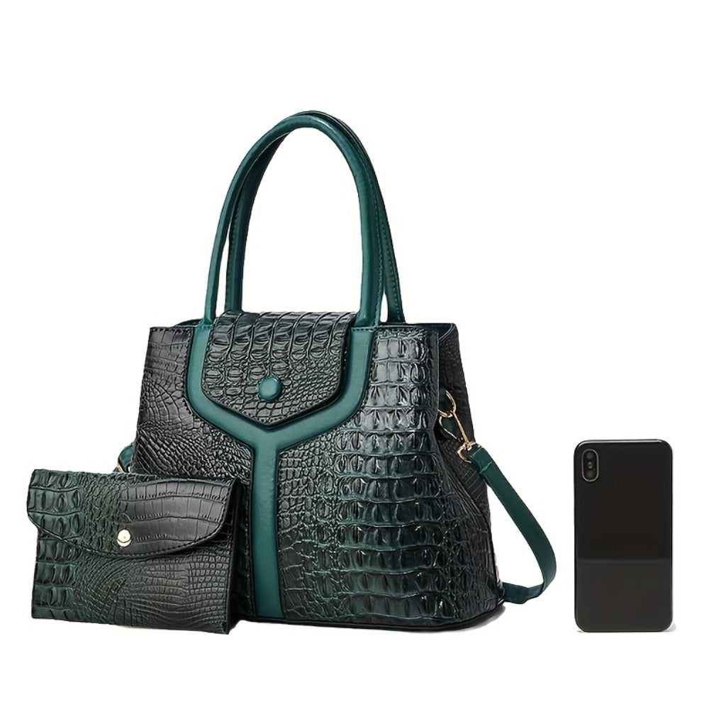 Stylish Women's Bag, Crocodile Pattern Two-piece Set Mother And Son Bag, Tote Bag, Simple And Versatile Large Capacity Handbag, Shoulder Bag, Crossbody Bag, Large Bag with Wallet