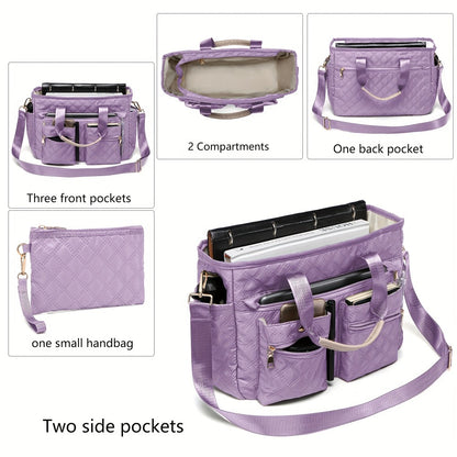 Set of 2 Quilted Nylon Tote Bags for Women, Roomy And Sturdy Laptop Carrier, Versatile Handbag for Work, Travel, Gym, And Daily Needs