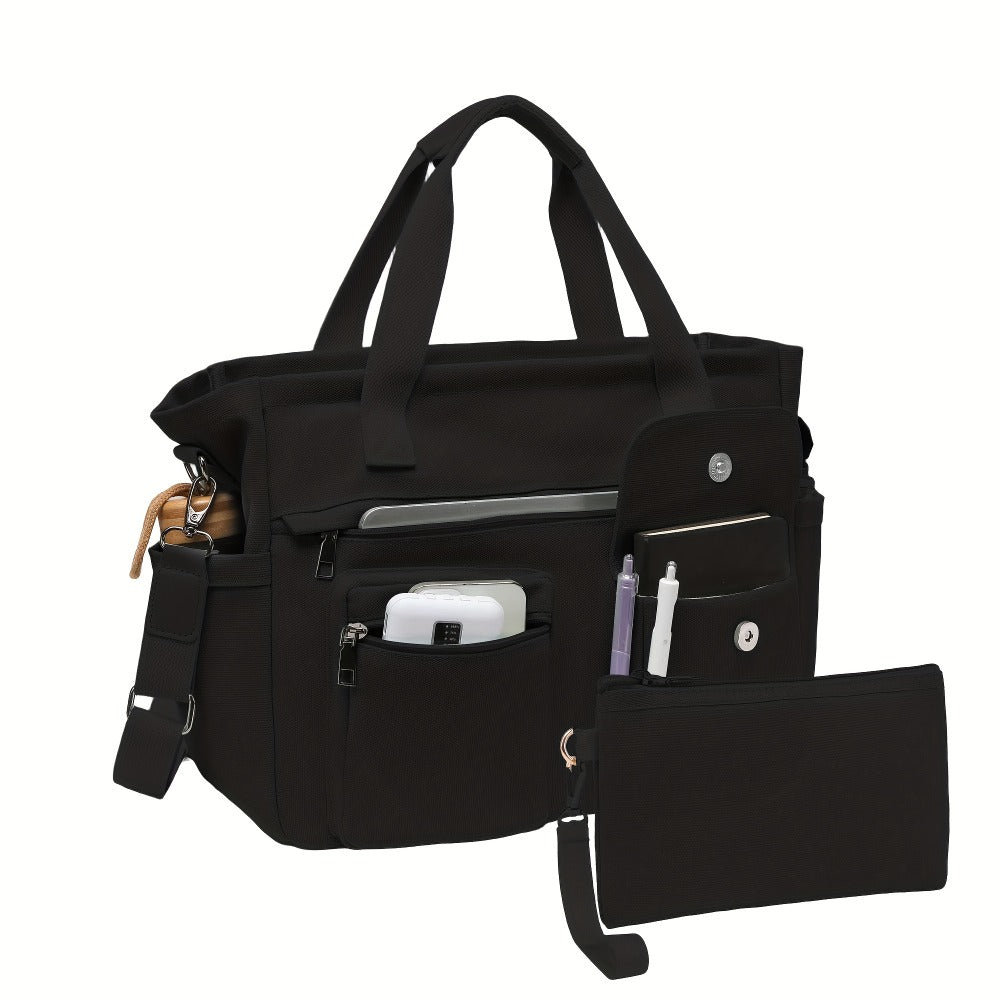 2pcs Set: Women's Large Canvas Tote Bag, Perfect as a Laptop Bag, Crossbody Shoulder Bag, Hobo Messenger Bag, Handbag, Travel Bag, Gym Tote Work Travel