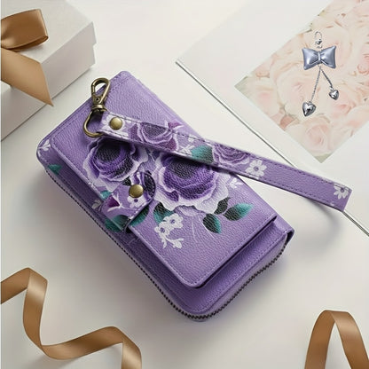 1pc Elegant Floral Clutch Wallets for Women- Zipper Handbag Fashion Large Capacity Long Wallet Clutch Bag Phone Bag Multi-card Card Holder Coin Purse for Women Wallet Set