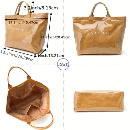 Women'S High Quality PVC And Wrinkle Paper Transparent Handbag - Large 13.2-Inch Transparent Shoulder Bag with 2 Compartments, White Letter Printed Design, Suitable for Work, Travel, Beach, And Daily Use, High Quality Bag