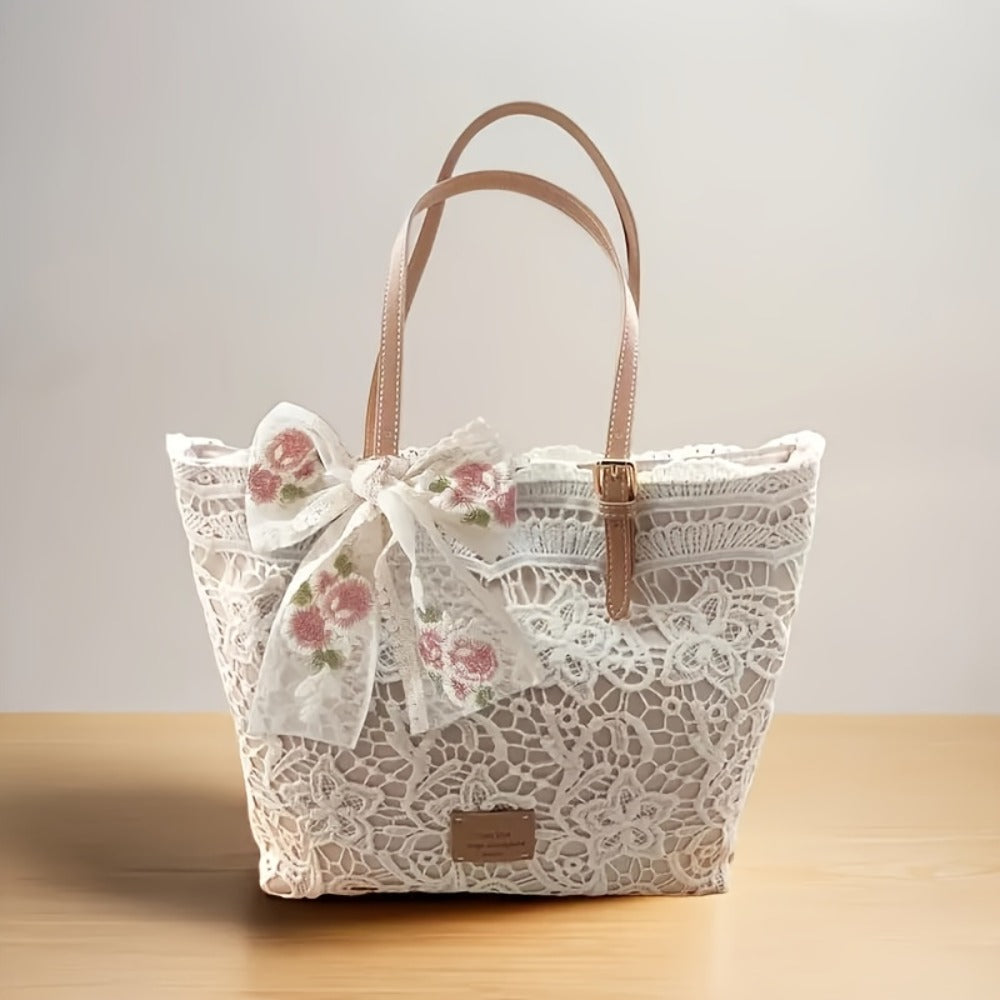 2025 New Style Lace Tote Bag/ Shoulder Bag: Elegant And Premium with Floral Decorations, Perfect for Daily Commuting Or Photo Shooting, Ideal Holiday Gift (Halloween/Thanksgiving/Christmas)