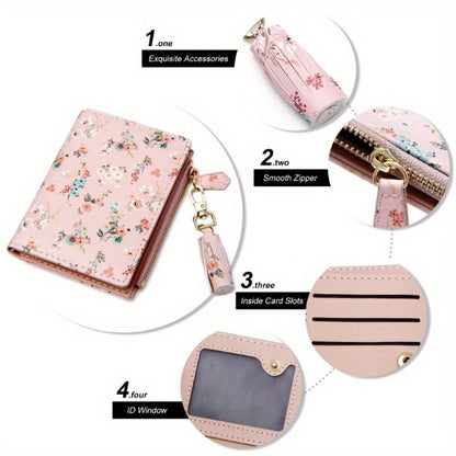 Slim Bifold Wallet for with Tassel Keychain - 9 Card Slots & Zipper Pocket, Compact ID Holder for Everyday Use Or Party Accessories - Perfect Gift for Her, Cute Wallet, Stylish Accessory, Durable Polyester Lining Suitable for Teens, Coin Purse