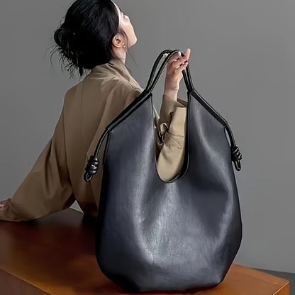 Black Tote - Stylish Large Capacity Shoulder Bag/Tote Bag/clutch Bag With Magnetic Closure And Wrist Strap, Retro Simple Design, Perfect For Daily Commute, Travel And Fitness, Perfect Gift For Girls