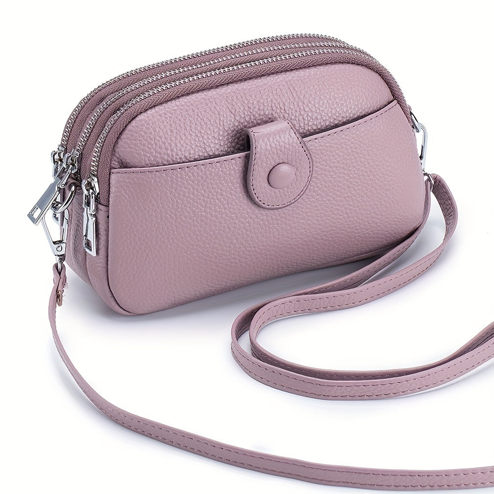 Crossbody Bags for Women Small Genuine Leather Shoulder Purse Cross Body Bag with Triple Top Zipper Adjustable Strap - Stylish & Functional - For Everyday Use & Travel - Perfect Gift for Women