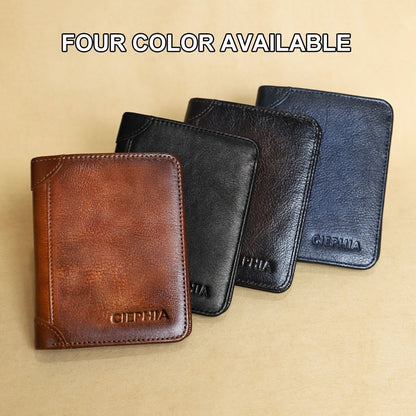 1pc Men's Genuine Leather Zipper Wallet, Top Layer Cowhide RFID Blocking Wallet, Vintage Multi-functional Wallet with 2 ID Card Windows, Ideal Gift for Men