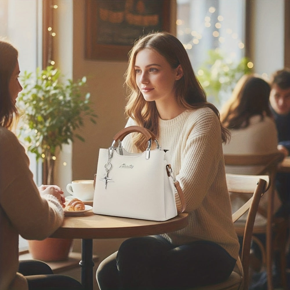A Solid Color PU Women'S Handbag That Can Be Slung Over, Carried by Hand, Fashionable for Work And Commuting, with Detachable And Adjustable Shoulder Straps, And A Choice of Gifts