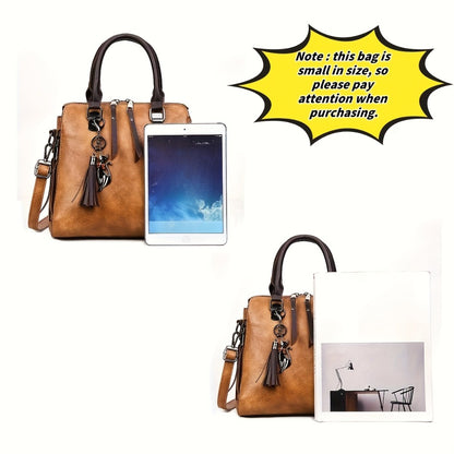 Fashionable And Versatile 4pcs Women's Bag Set, Retro Tote Bag, Crossbody Shoulder Bag, Handbag, Wallet, Oil Wax PU Tassel Tote Bag, Exquisite Y Scarf, Meeting The Needs Of Daily Commuting, Travel, for Best Birthday Gifts
