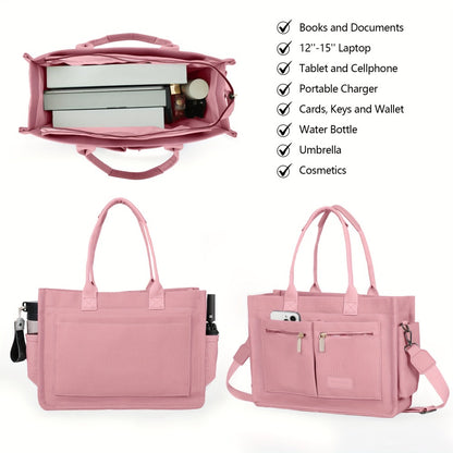 2pcs Women's Large Canvas Tote Bag with Pockets, Laptop Crossbody, Everyday Satchel, Shoulder Hobo Work Travel Gym Handbag