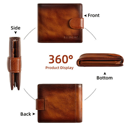 [Father's Day Valentine's Day] Men's High-Quality Genuine Leather Wallet Cowhide Card Holder 19 Card Slots, Can Store Credit Cards and Coins Fashionable and Practical Father's Day, Valentine's Day Gift
