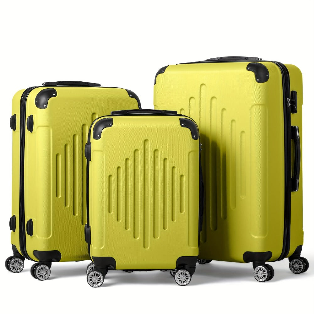 Set of 3 Luggage, Lightweight Hard Carry-On Suitcases with TSA Lock And Spinner Wheels in Soft Yellow