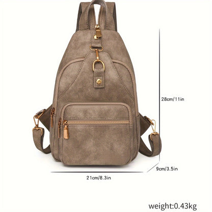 Classic Chic PU Backpack for Ladies - Adjustable Straps, Zip Fastening, Various Pockets, Trendy Shoulder & Crossbody , Chest , Casual Daily Use | Sturdy Zip Closure for Travel And Shopping (Available in Black/Brown/Khaki)
