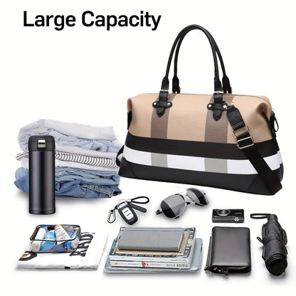 TEPILTE Top Handle Checkered Printed Leisure Travel Bag And Handbag, Women'S Large Capacity Crossbody Work Bag, Fitness Shoulder Bag, Business Computer Bag, Overnight Bag with Detachable Zipper Shoulder Strap, Ideal for Daily Commuting