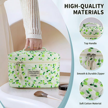 Cute Quilted Floral Makeup Bag (3Pcs)Coquette Aesthetic Cosmetic BagTravel Toiletry Bags Kawaii Aesthetic pouch for Women