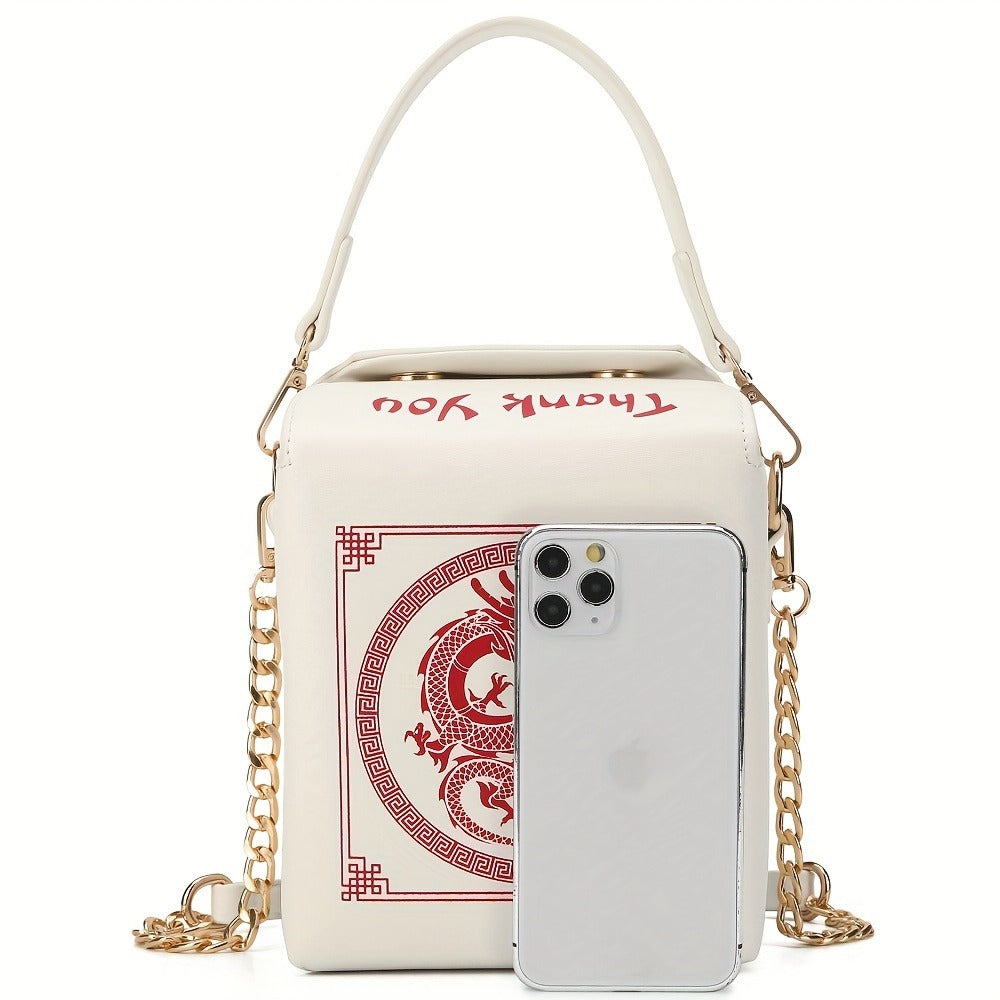 Messenger Loong Shoulder Purse, Chinese Takeout Crossbody Bag for Women, Novelty Dragon Pattern Fun Handbag