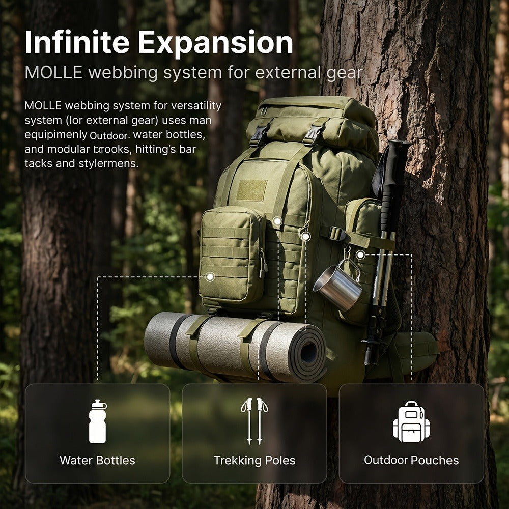 Men's Backpack for Mountain Climbing, Heavy Duty Double-Shoulder Travel Bag with Removable National Flag Patch Accessory