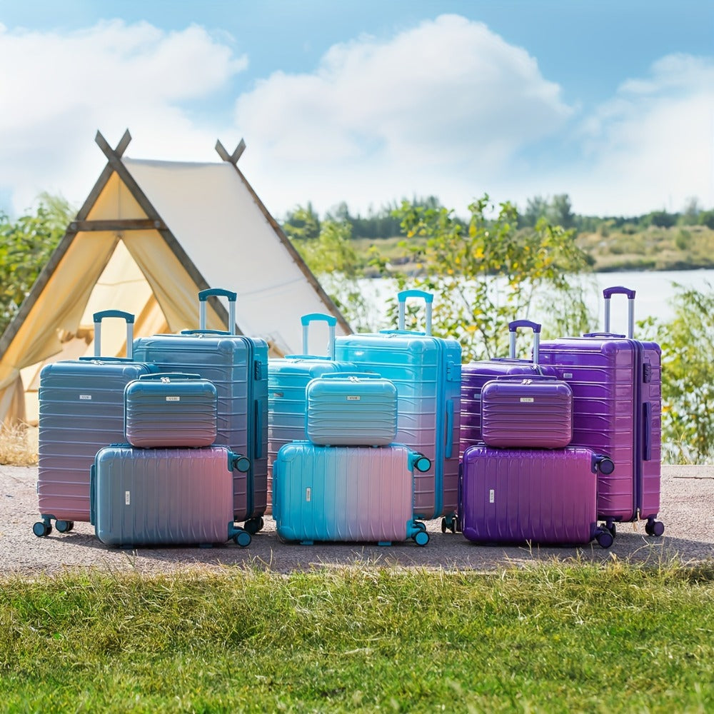 UUH - 4pcs Luggage Set - Sturdy ABS Material Luggage, Smooth Dual Wheels, TSA Certified Locks, 13/20/24/28 Inch Sizes, Gradient Colours, 13 Inch Carry-on Case Included, Ultra-lightweight Design - Perfect for Travelling