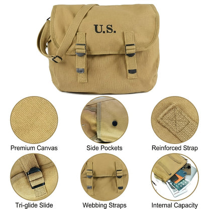 Vintage Messenger Bag Canvas Durable Crossbody Shoulder Bag for Men Women Retro Travel Daily Use
