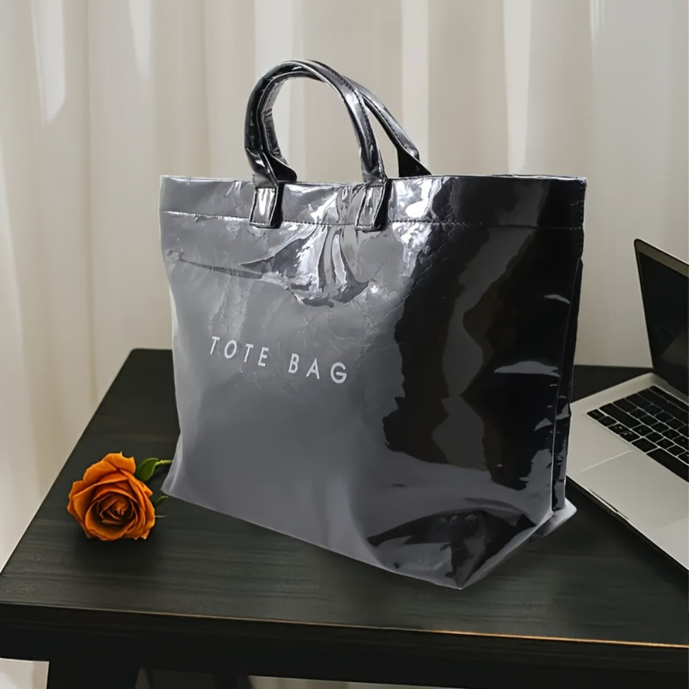 Women'S High Quality PVC And Wrinkle Paper Transparent Handbag - Large 13.2-Inch Transparent Shoulder Bag with 2 Compartments, White Letter Printed Design, Suitable for Work, Travel, Beach, And Daily Use, High Quality Bag