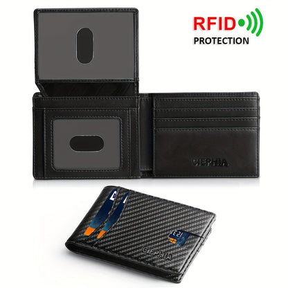 Men's Wallets Slim Bifold RFID Blocking Card Holder with 2 ID Window, Credit Card Holder 2 Deep Cash Pocket Money Bags Gifts for Him