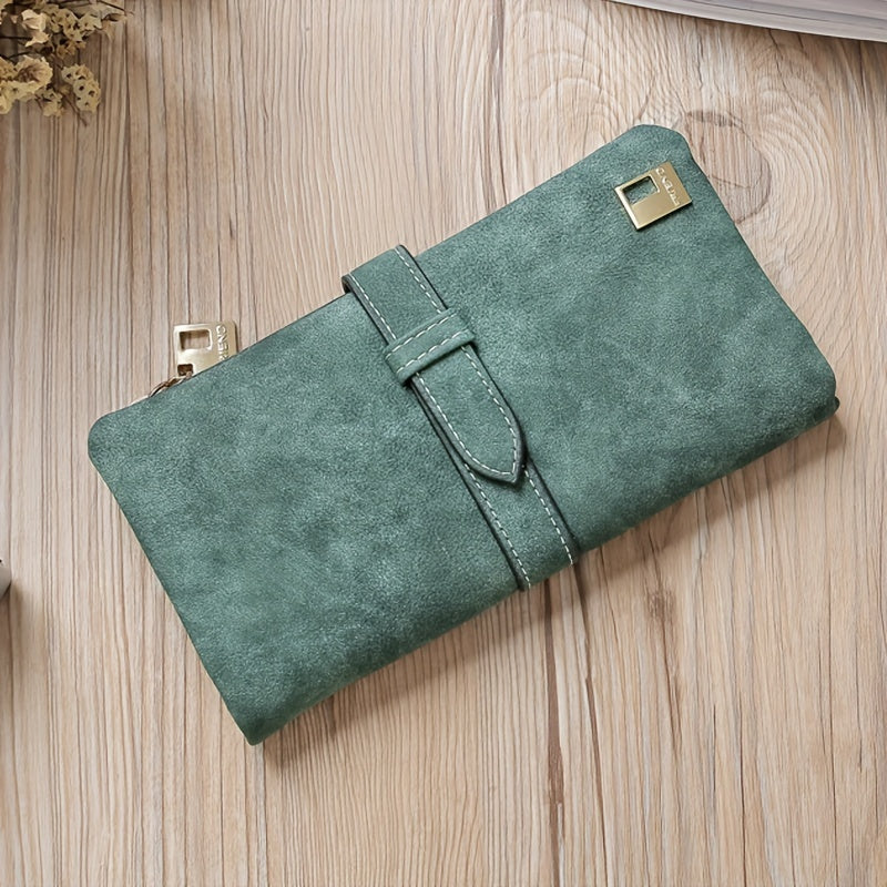 Retro Frosted Long Clutch Wallet Solid Color Multi Card Slots Money Purse Phone Handbag for Women