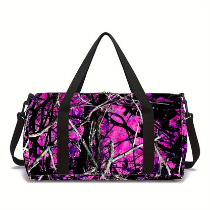 Branch Camo Print Duffel Bag - Durable Polyester Gym & Yoga Bag with Adjustable Shoulder Straps, Unisex Travel Tote for Outdoor Fitness, Machine Washable, Mixed Colors - Great Gift for Men & Women, Gym Bag, Easycare Luggage