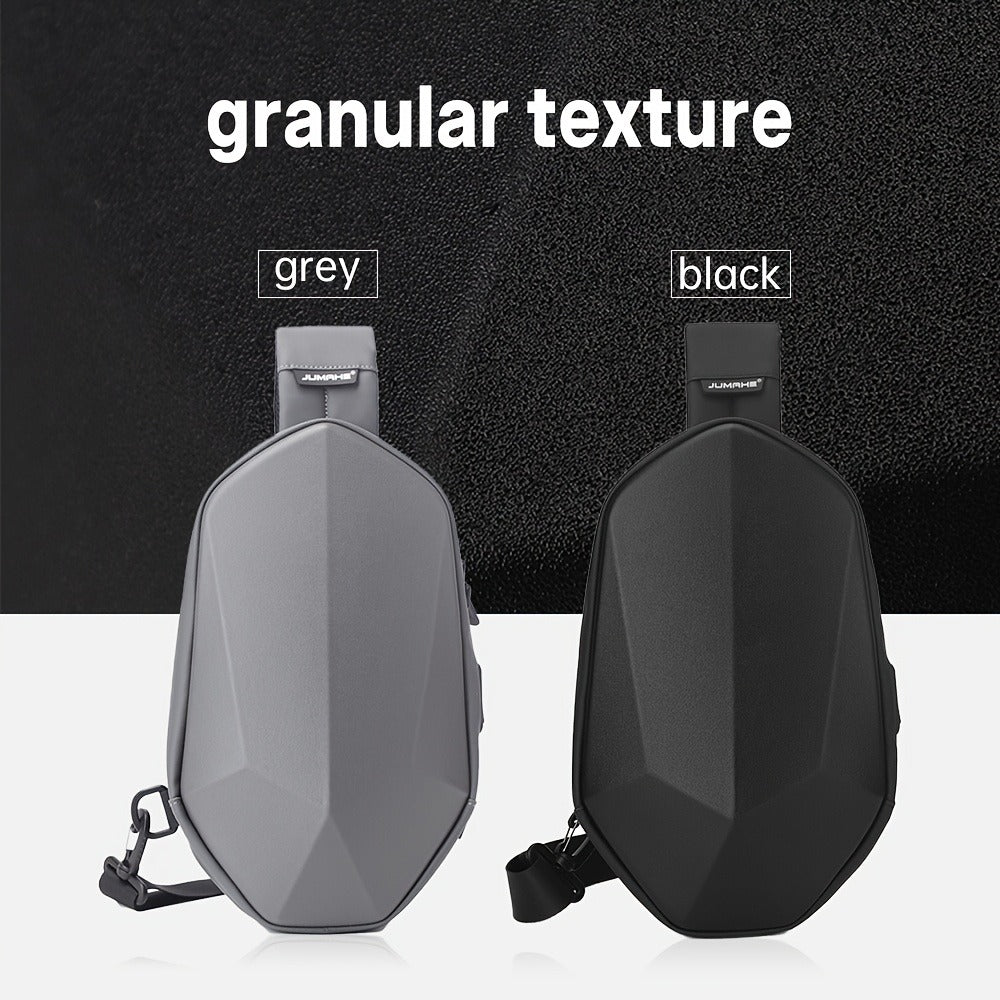 [Hard Shell Chest Bag] JUAMHE Men's Geometric Hard Shell Chest Bag, Scratch-Resistant and Crossbody Backpack with USB Port, Everyday Casual Bag