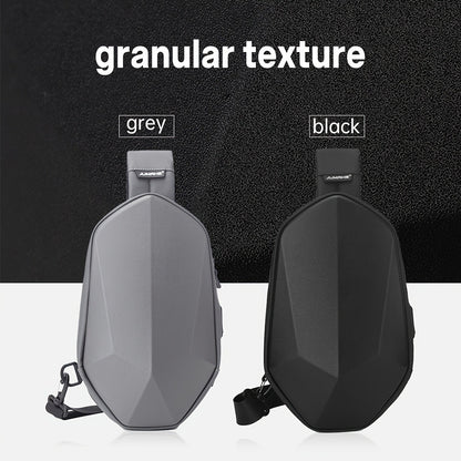[Hard Shell Chest Bag] JUAMHE Men's Geometric Hard Shell Chest Bag, Scratch-Resistant and Crossbody Backpack with USB Port, Everyday Casual Bag